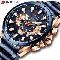 ZZOOI Curren Mens Quartz Business Watch Chronograph Waterproof Luminous Male Wristwatch Stainless Steel Strap Dads Gift Watches