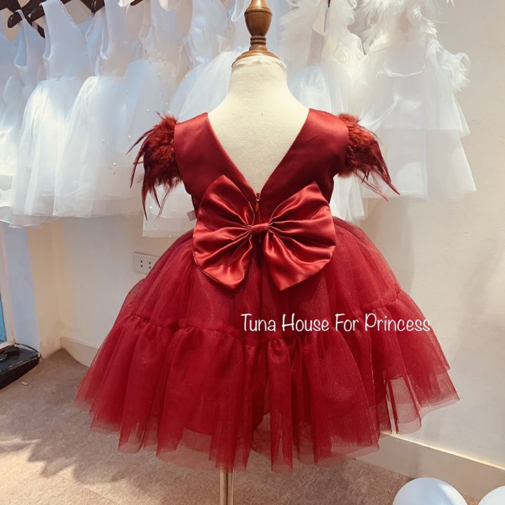 Váy đầm xoè công chúa thiết kế cho bé gái phồng thiên nga đỏ gắn ...