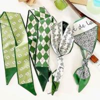 ★New★ Green long silk scarf ladies streamer tie hair ribbon tied hair bow hair belt bag accessories decorative scarf