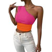 ◎✷ Asymmetrical Crop Top Gym Shoulder Rib-knit Pullovers Short