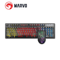 MARVO KM409 ชุดเกมมิ่ง คีย์บอร์ดเกมมิ่งRainbow และเมาส์เกมมิ่ง 6 ปุ่ม มีไฟ 7 สี USB Keyboard Combo Set (Keyboard and Mouse)