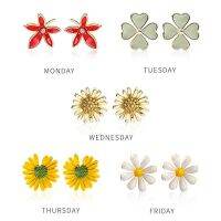 5PairsSet Fashion Cute Enamel Flower Stud Earrings Set For Women High Quality Gold Plated Ear Studs Jewelry Wholesale