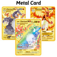 ภาษาอังกฤษGold Pokemonการ์ดการ์ดโลหะVmax V Max Pikachu Charizard Rainbow Goldenคอลเลกชันเกมการ์ดชุดของขวัญเด็ก-Chuieri