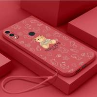 เคส Huawei Y7 2019 Y7 2019เคสนิ่มใส่โทรศัพท์ซิลิโคนเหลวป้องกันเคสกันกระแทกมือถือเรียบการ์ตูนหมีน่ารักพร้อมสายคล้อง