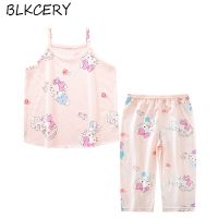 Summer Baby Girl Outfit Set Sling Sleeveless Cotton Clothes Girl 1-4 Years Cute Cartoon 2pcs Clothing Set Child Top Trouser Suit  by Hs2023