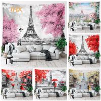 Paris Eiffel Tower Pink Wall Tapestry Room Decor Oil Painting Art Girl Tapestry Wall Hanging Aesthetic Bedroom Decoration Home Knitting  Crochet