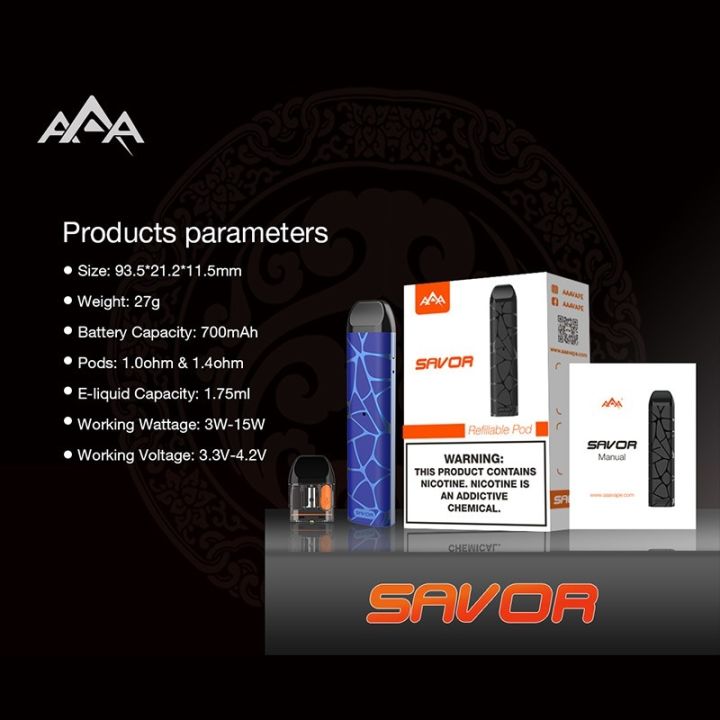 AAA Savor Pro Pod Kits e Cigarette Pod Bar PLUS Disposable Pod 800 Puff ...