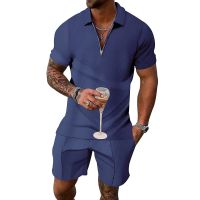 Fashion Men Casual Set Streetwear 3D Digital Printing Short Sleeve Polo Shirt + Shorts Summer Harajuku Sportswear Men‘s Clothing