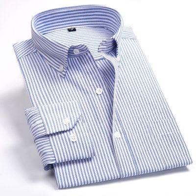 HOT11★Mens Striped Oxford Spinning Cal Long Sleeve Shirt Blue Comfortable breathable Collar on Design 2022 Spring Autumn New