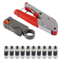 Coaxial Cable Crimper Coaxial Compression Tool Kit Wire Stripper with 10 F RG6 RG59 Connectors