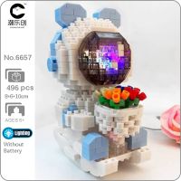 CLC 6657 Space Astronaut Rocking Horse Bear Pet Doll LED Light Model Mini Diamond Blocks Bricks Building Toy for Children no Box