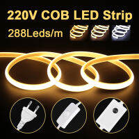 220V 30M 50M หรี่แสงได้ COB นีออน LED Strip Light 288 LEDs/M กันน้ำ LED ริบบิ้น COB ไฟสำหรับห้องกลางแจ้งพร้อมสวิตช์เปิด/ปิด-asferttyre