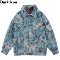 Dark Icon Floral Jacquard Denim Jackets Men Women Oversized Mens Jean Jacket Couple Clothing