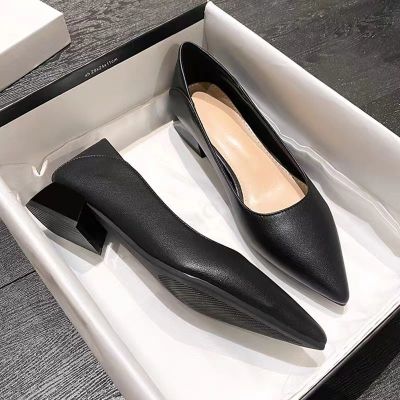 ┇✲ Standing for a long time will not make your feet tired. Formal work shoes for women 2023 summer new thick heel pointed toe comfortable low heel black shoes