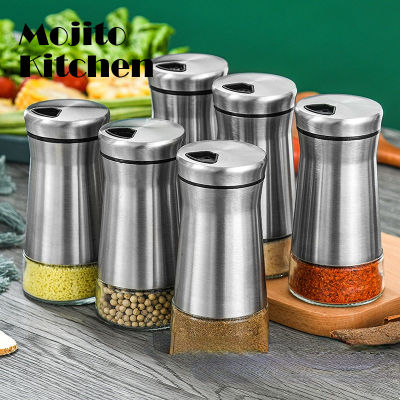 Stainless Steel Salts Pepper Shaker Seasoning Pot Can Spices Bottle Jar Organizer Multi Holes Condiments Boxes Gadget Tapestries Hangings