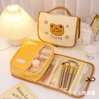 Portable Large Capacity Cosmetic Bag Women Cartoon Bear Cute Beauty Storage Bags Ins Fashion Travel Wash Hanging Makeup Bags