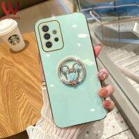 VWTEROKAI สำหรับ Samsung Galaxy A32 A52 A52S A72 A22 A23 A13 A33 A73 A53 Luxury Mickey Glitter เพชรแหวนวงเล็บชุบเคสโทรศัพท์ HP Soft TPU ปกหลัง