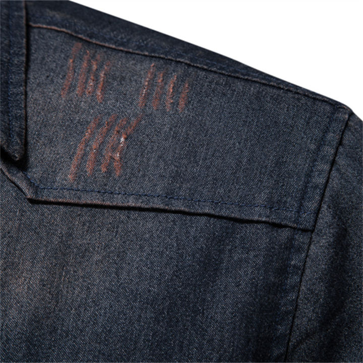 aiopeson-เสื้อยีนส์ผ้าฝ้ายแบบยืดหยุ่นเสื้อคาวบอยคุณภาพแขนยาว-jeans-slim-fit