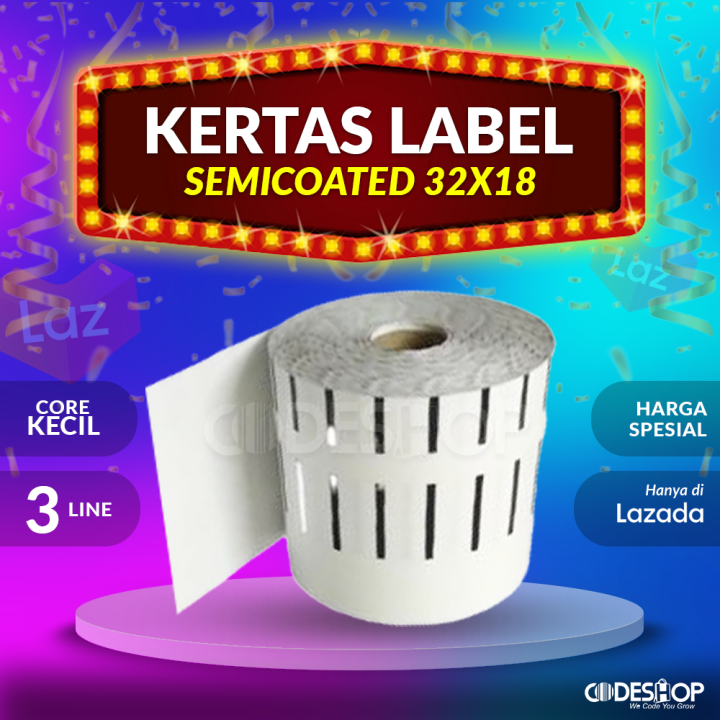 KERTAS STICKER LABEL PRINTER BARCODE 32 X 18 MM - 3 LINE - SEMICOATED ...