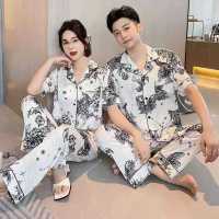 Spot Factory Outlet 2022 Summer New Couple Pajamas WomenS Fashion Trend Ink Print Douyin Net Red Home Clothing Set Men