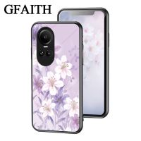 GFAITH Reno10เคสโทรศัพท์ใหม่สำหรับ OPPO 10Pro Reno 10 Pro + 5G ที่ยึดแหวน2023สไตล์ดอกไม้ตัดฝาครอบป้องกันเลนส์กล้องกระจกเทมเปอร์เคสแข็ง Oppo Reno10 Pro Plus