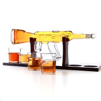 Shape Whisky Glass Wine Container Glass Decanter Set Drinking Vessel Wine Container With 4 Cups 1 Pine Wood Support