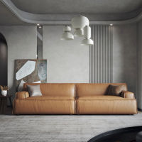 LUSSO Genuine Leather Sofa โซฟาหนังอิตาลี สไตล์โมเดิร์นมินิมอล 3 ที่นั่ง ห้องนั่งเล่นวิลล่าเต้าหู้บล็อกโซฟาพักผ่อน R1146