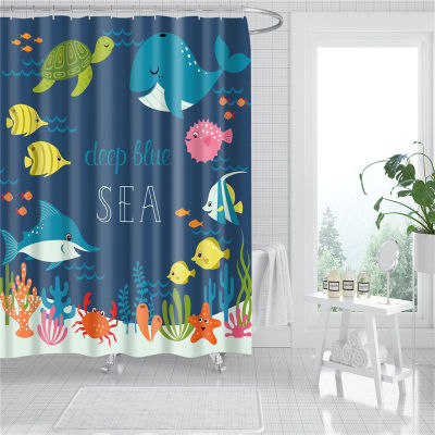 Animals Dolphin and Sea Fish Shower Curtains Window Bathroom Curtain Frabic Waterproof Polyester Bath Curtain With Hooks