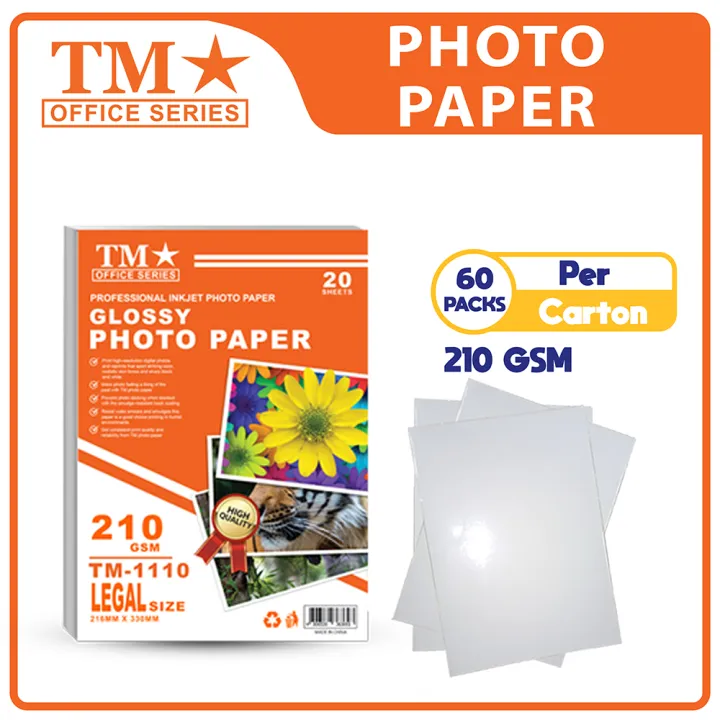 TM Glossy Photo Paper Legal 210 GSM x 60 packs Lazada PH