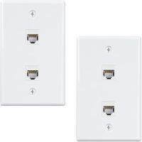 2 Pack 2 Port Ethernet Wall Plate Cat6 Female to Female Wall Jack RJ45 Keystone Inline Coupler Wall Outlet White