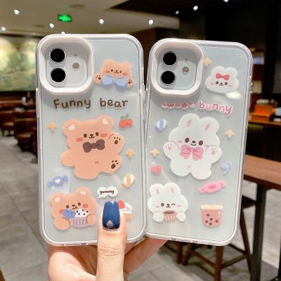 สำหรับ เคส iPhone 14 13 12 เคสคู่รักน่ารักสำหรับ 7 8 XR XS X 6 6S SE3 SE2 ปลอกการ์ตูนหมีกระต่ายน่ารักเกราะกันกระแทก กรอบใส