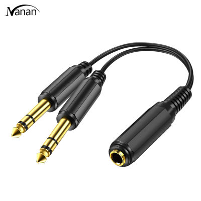 6.35 1/4 Inch 1 Female 2 Male Y-Type Adapter Cable Stereo To Dual 6.5 Mono Channel Y Splitter Audio Cable