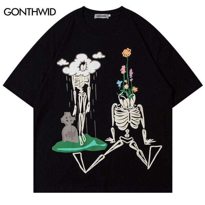 hip-hop-oversize-t-shirt-streetwear-2023-funny-skull-โครงกระดูกกราฟิกพิมพ์-tshirt-harajuku-แฟชั่นสบายๆหลวมๆฝ้าย-tee-tops