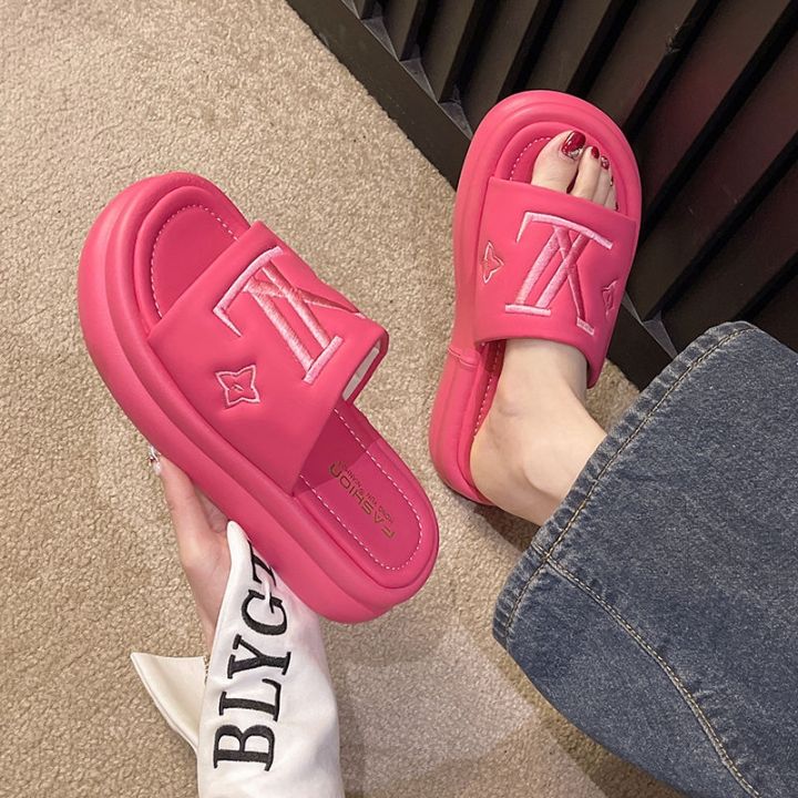 july-candy-colored-shit-feeling-thick-soled-one-word-slippers-womens-outerwear-2023-summer-hot-style-student-cute-lightweight-sandals-and