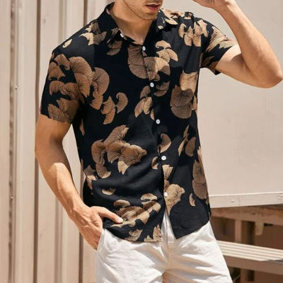 [In stock] Amazon Independent Station ฤดูร้อนรุ่นใหม่ผู้ชายเสื้อเชิ้ตแขนสั้น เสื้อเชิ้ตพิมพ์ลายแฟชั่นสตรีทสีดำลำลอง