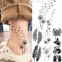 Black Little Dandelion Fashion Feet Temporary Tattoos For Women Adult Feather Spartan Realistic Fake Tattoo Body Art Tatoo Decal Stickers