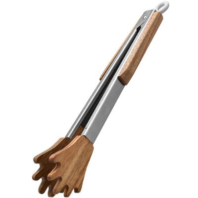 Stainless Steel Steak Clamp Wooden Kitchen Palm Clip Cooking Tongs, Non-Stick High Temperature Resistant