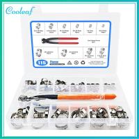 COOLEAF 115Pcs 6-28.6มม. หูเดี่ยวหู เงินสีเงิน ขนาด10นิ้ว ที่หนีบท่อ stepless พร้อมที่หนีบหู 304สแตนเลสสตีล แคลมป์รัดท่อ ท่อน้ำในรถยนต์