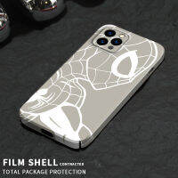 เคสโทรศัพท์ฟิล์ม PC แบบแข็งสำหรับ iPhone 14 Pro Max Plus 13 12 11 Mini XS Max X XR 7 8 SE 6S 6P 6SP Spiderman เคสไอรอนแมนเลนส์สี่เหลี่ยมมันวาวป้องกันฝาหลัง