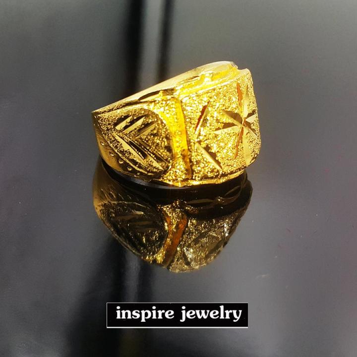 inspire-jewelry-แหวนทองตอกลาย-แบบขายดีที่สุด-ดีไซด์หรูอินเทรน-ตัวเรือนหุ้มเศษทองแท้-24k-สวยหรู-งานแบบร้านทอง