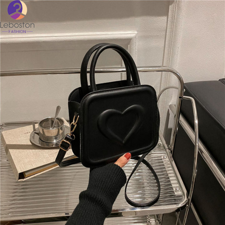 กระเป๋าถือกระเป๋าใส่เอกสารหนัง-pu-ลายนูนรูปหัวใจแบบเรียบง่ายสำหรับกระเป๋าสะพายไหล่แบบลำลองของผู้หญิง