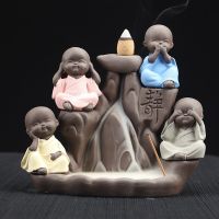 Home Decoration Buddhist Incense Stick Holder Ceramic Censer The Little Cute Monk Backflow Incense Cones Burner Ceramic Craft