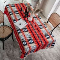 [COD] Yimanqi rhyme bohemian style printed and linen tablecloth wholesale towel tassel lace