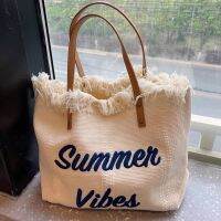 【Hot Sale】 Bison New Tassel Woven Canvas Embroidered Letters Female Large Capacity Tote Shoulder