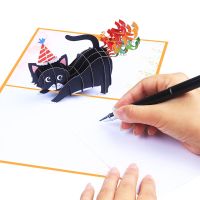 1 Pc Black Cat Birthday Pop-up Greeting Card With Envelopes Orange 3D Fun Postcards For Birthday Wedding Party Invitations