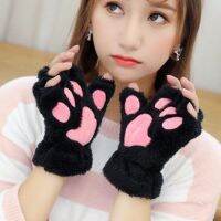 Cute Cat Paw Fluffy Claw Fingerless s Warm Soft Plush Fingerless Panda Half Finger Women Winter Wear Christmas Gifts2023