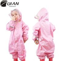 QIAN 2-9 Years Old Fashionable Waterproof Jumpsuit Raincoat Hooded Cartoon Kids One-Piece Rain Coat Tour Children Rain Gear Suit