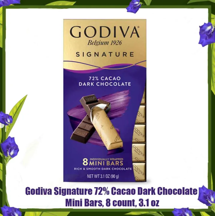 Godiva Signature 72% Cacao Dark Chocolate Mini Bars, 8 Count, 3.1 Oz ...