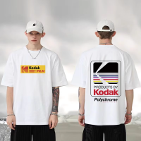 2023 NEWCotton All Season ผู้ชายและผู้หญิง Kodak เสื้อยืดเกาหลี Ins พิมพ์ Monogram แขนสั้นแบรนด์ผู้ชายหลวมด้านบน