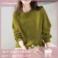 Littlegroot เสื้อสเวตเชิ้ตหลวมลำลองแขนยาวเสื้อผู้หญิงคอกลมเสื้อฮู้ดปักลายลายช้างฤดูใบไม้ร่วง2023